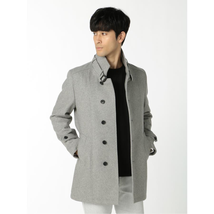 ウール混メルトン スタンドカラーハーフコート[品番：TKQJ0012074