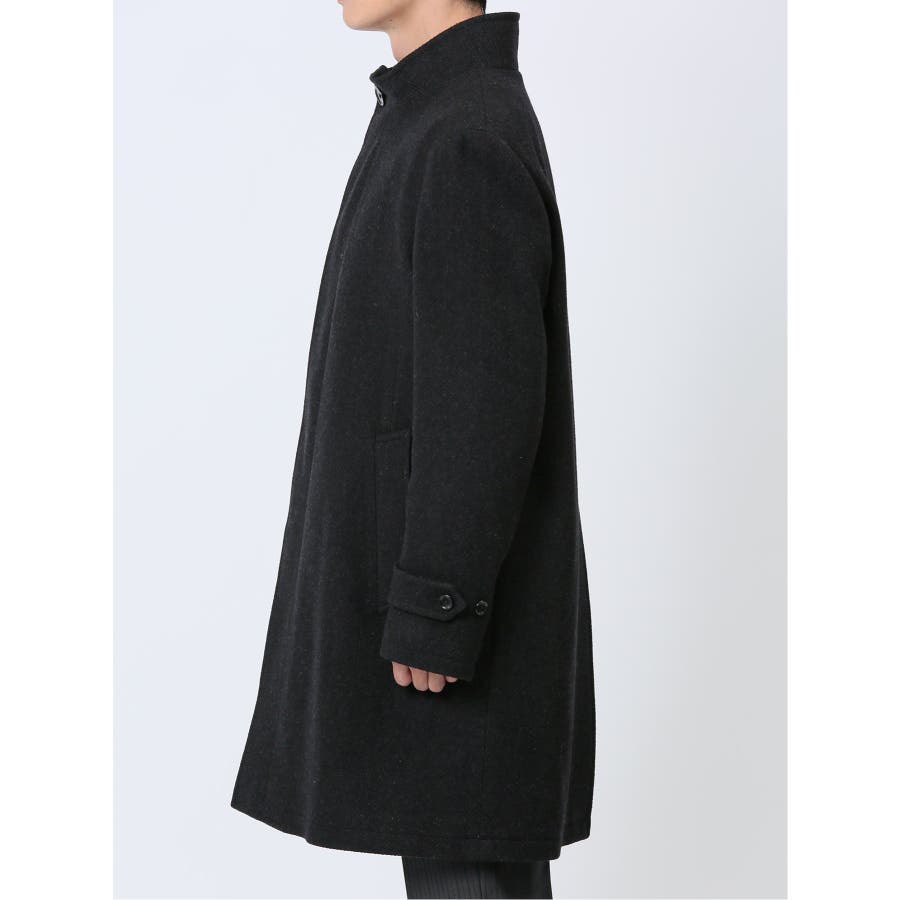 ウール混 スタンドコート カルゼ黒[品番：TKQJ0024105]｜TAKA-Q