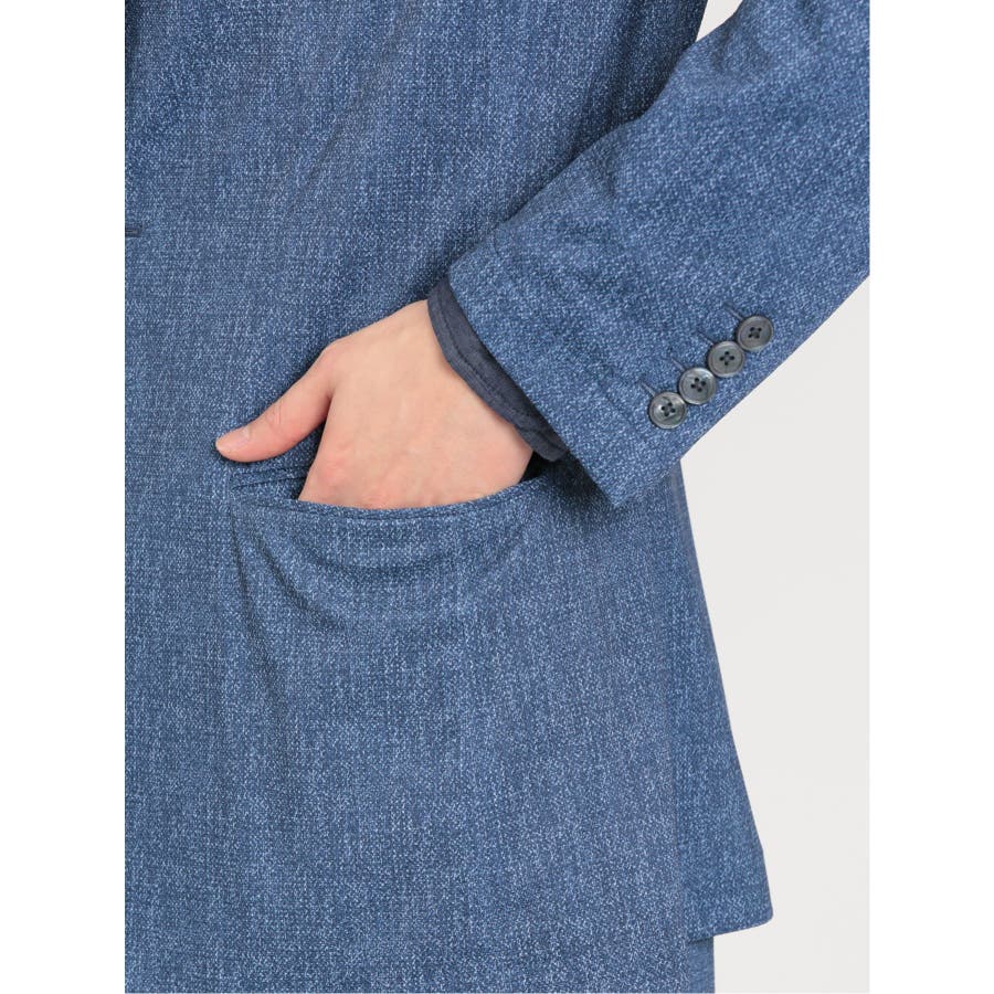70青】TechDenim スリムフィット 2ボタンジャケット 青(セットアップ