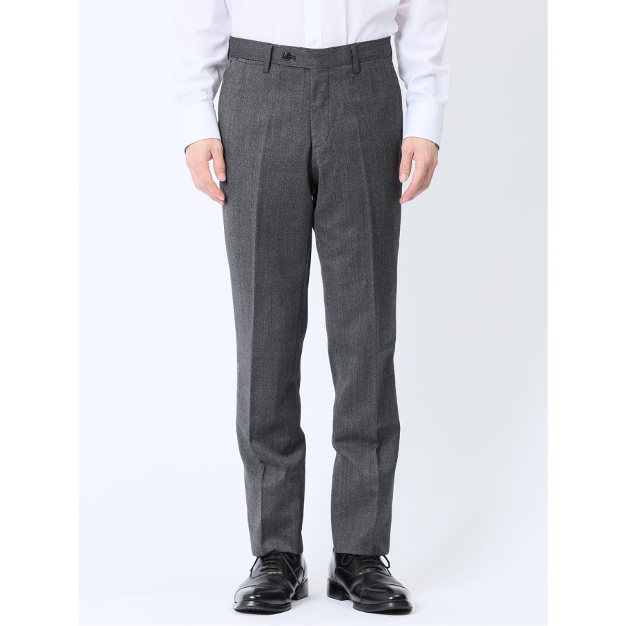 ウール混 スリムフィット ノータックスラックス カルゼライトグレー