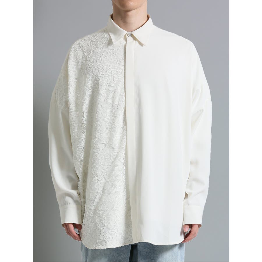 レース切替 長袖BIGシャツ[品番：TKQJ0018669]｜TAKA-Q MEN