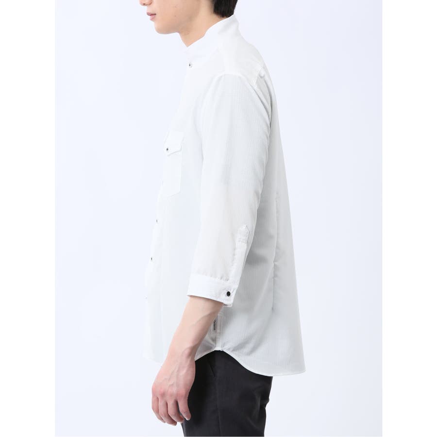 ストレッチ 楊柳 スタンドカラー7分袖シャツ[品番：TKQJ0025138