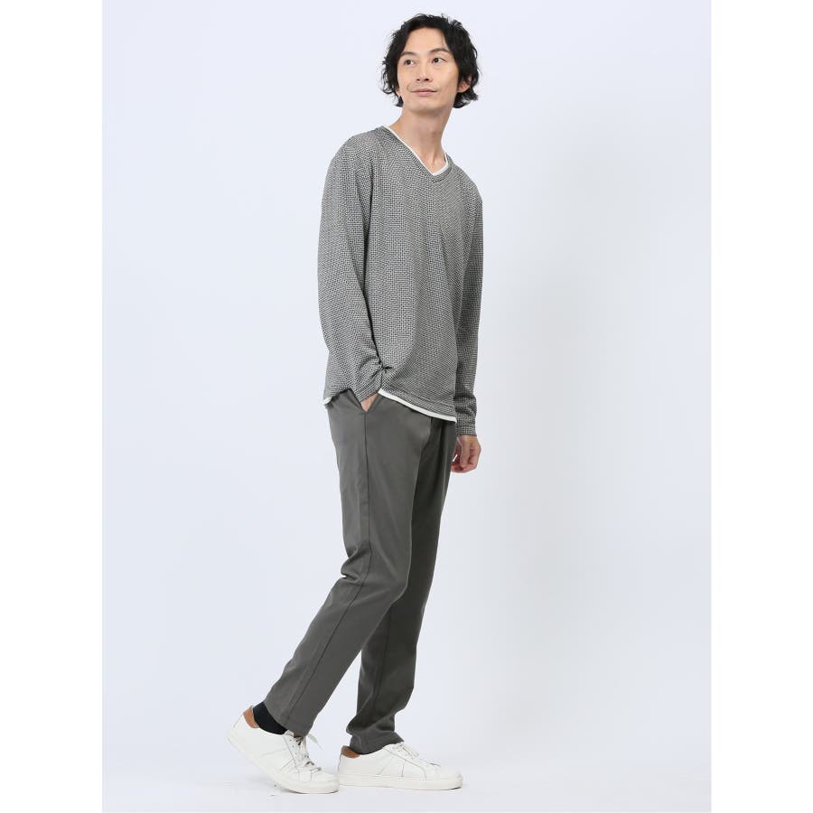 メランジジャガード フェイクVネック長袖Tシャツ[品番