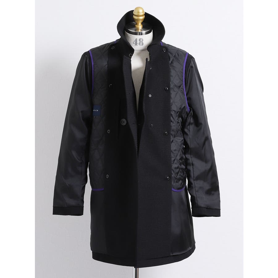 TAKA-Q:ライナー付撥水防風Pコート ジャガード 黒[品番