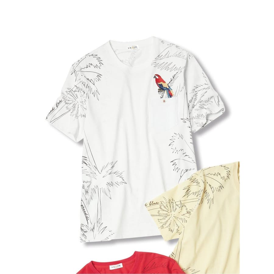 【大きいサイズ】バジエ/VAGIIE ボタニカル鳥刺繍クルーネック半袖Tシャツ