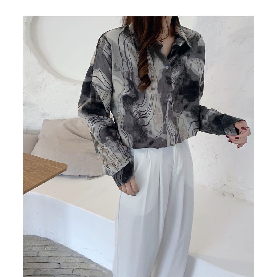 マーブル柄シアーシャツ シャツ トップス[品番：MSDL0001729]｜maison