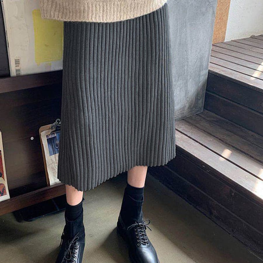 シンプルで履きやすいリブニットスカート ニットスカート リブ