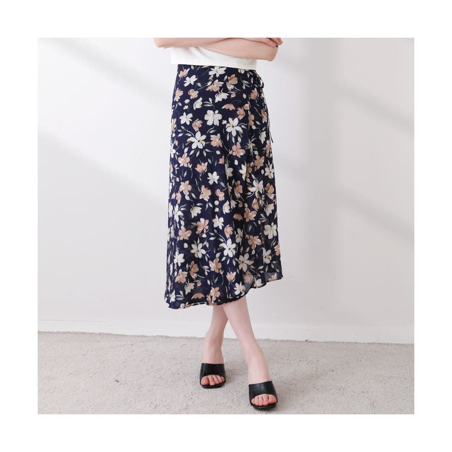 2wayでコーデの幅が広がる花柄ラップスカート 巻きスカート フラワー 