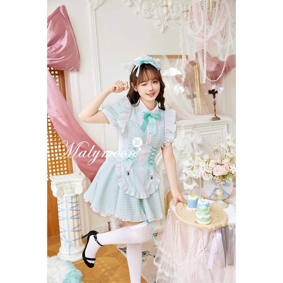 チェックキャットメイド《オリジナルコスプレ8点セット》【Malymoon 