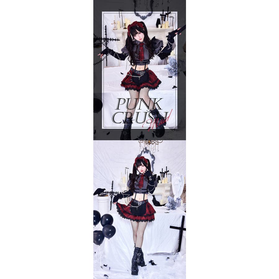 ガーリーチェックパンククラッシュメイド《オリジナルコスプレ12点