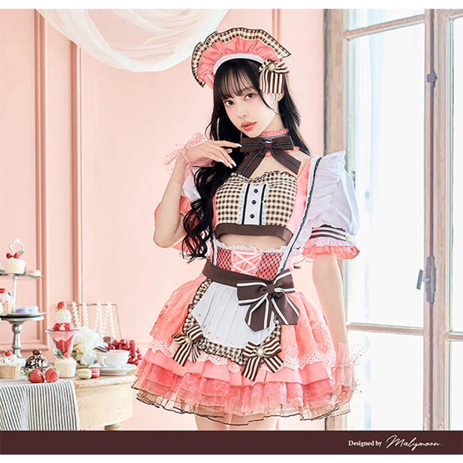 エプロンメイドブラック　マリームーン 6点セット】Malymoon マリーンムーン レースブラックメイド服