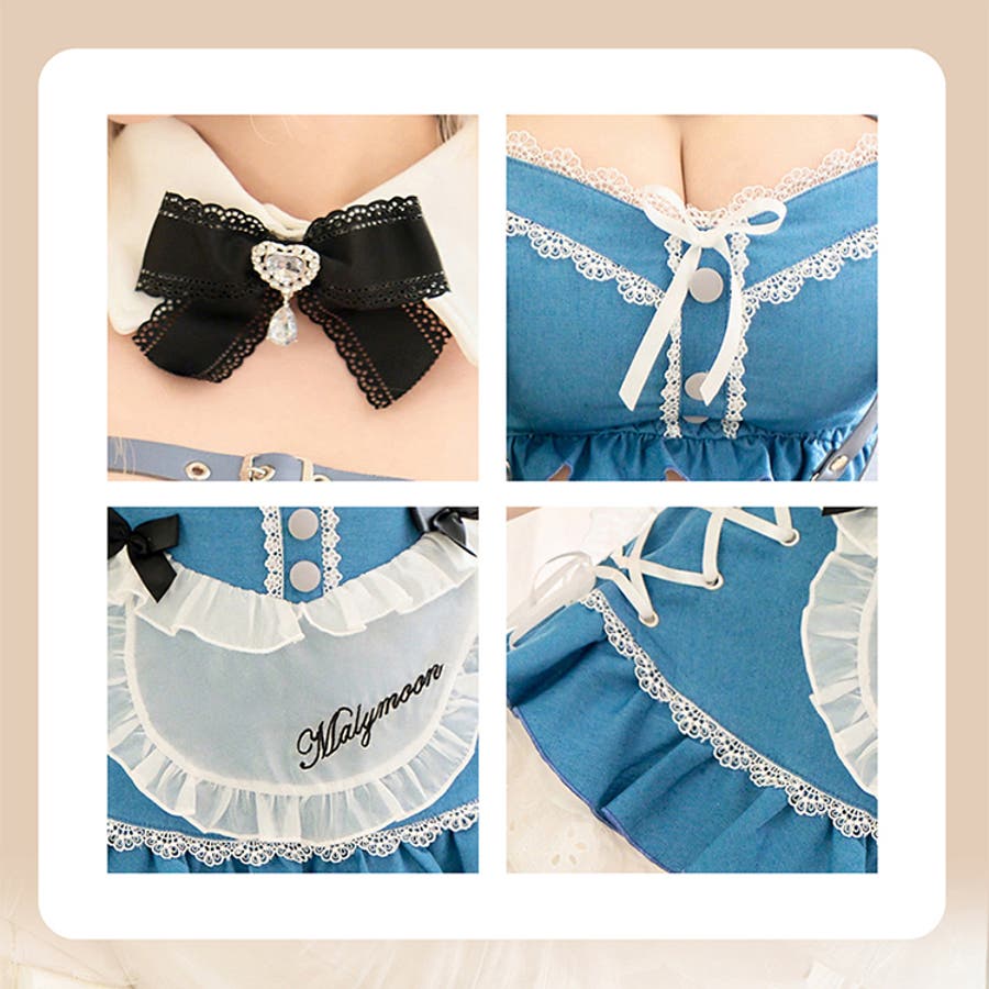 完売品⭐︎パフスリーブデニムドールメイド服　アリス【Malymoon】 パフスリーブデニムドールメイド《ハロウィンコスプレ9点セット