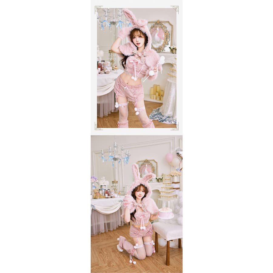 Malymoon ふわふわメレンゲリボンバニー ウサギ ふわふわメレンゲリボンバニー《ハロウィンコスプレ7点セット