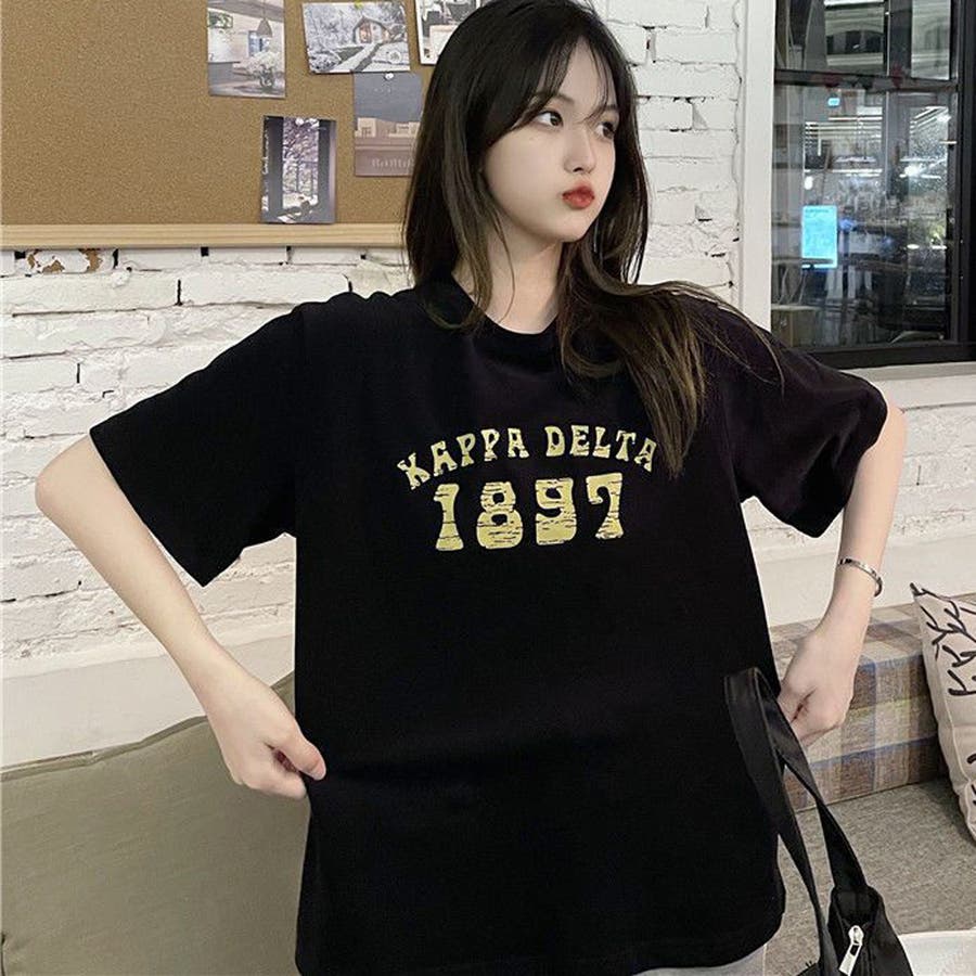 ロゴプリントTシャツ オーバーサイズ 韓国ファッション 夏[品番