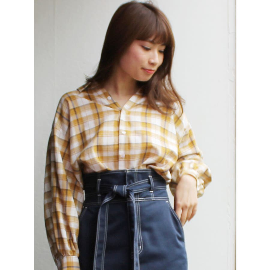 チェック柄2WAYブラウス/シャツ[品番：MKSW0012340]｜MERCURYDUO