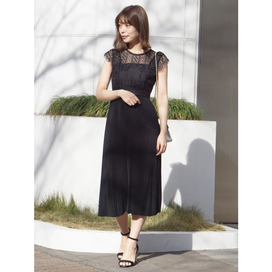 レース×プリーツロングワンピース[品番：MKSW0028402