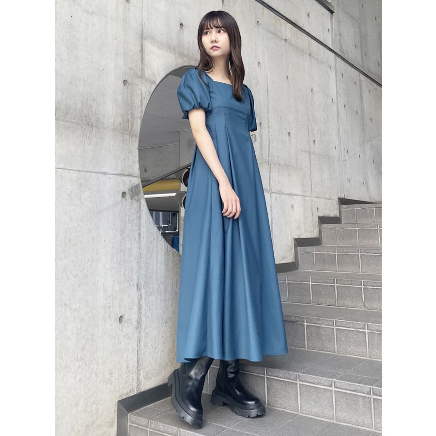 美品【sandro】スクエアネックリネン 麻　レーヨン　パフスリーブ ワンピース c50.jpg
