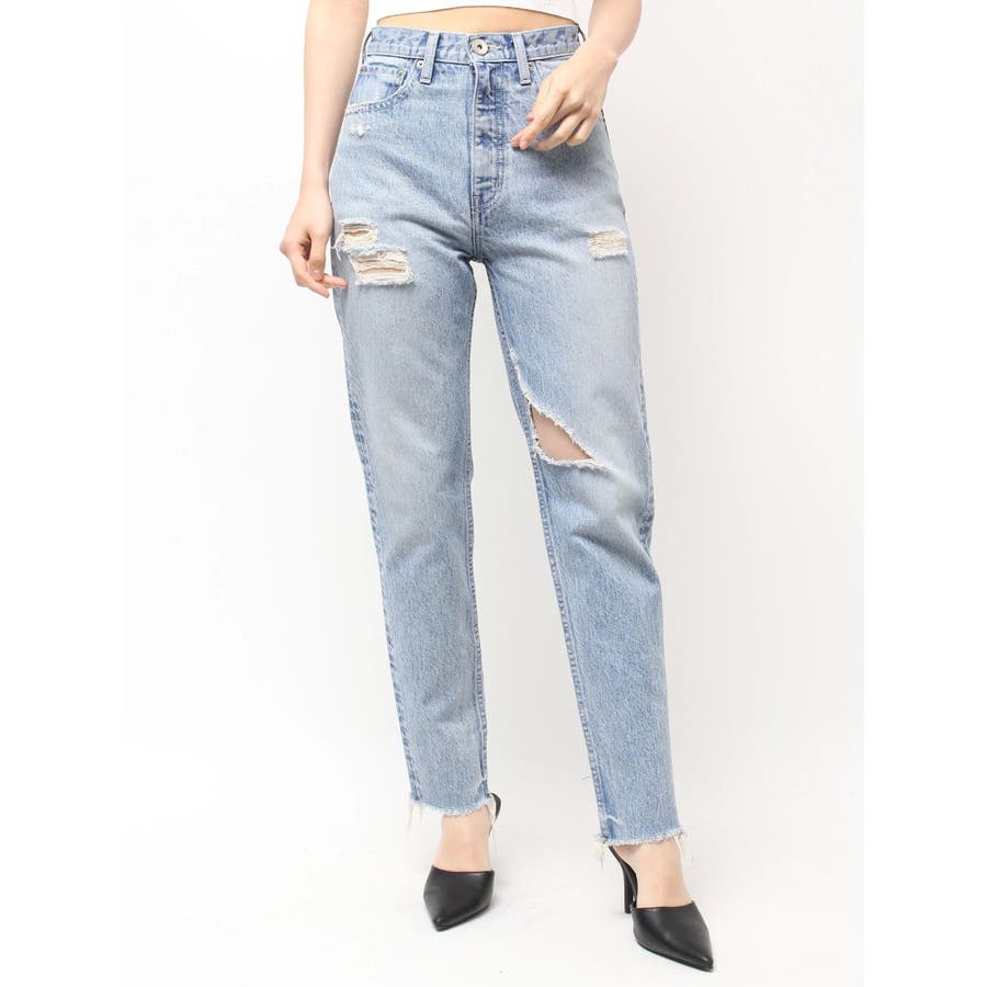 ハイウエストVintage Edge ダメージストレートデニムパンツ[品番