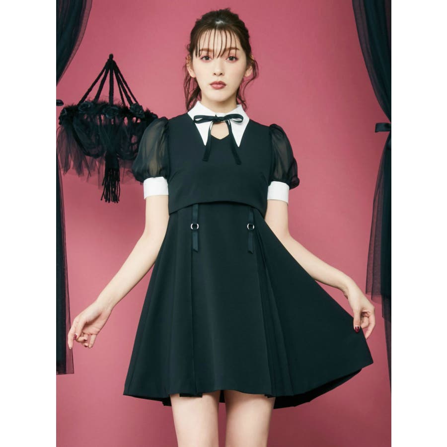 シースルースリーブデコルテワンピース[品番:MKSW0023103