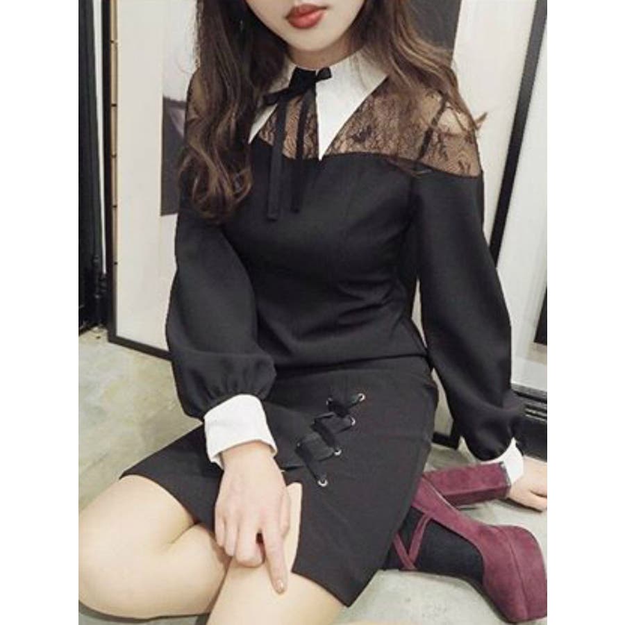 半額品 Eatme レースコンビカラータイトワンピース 初売りセール