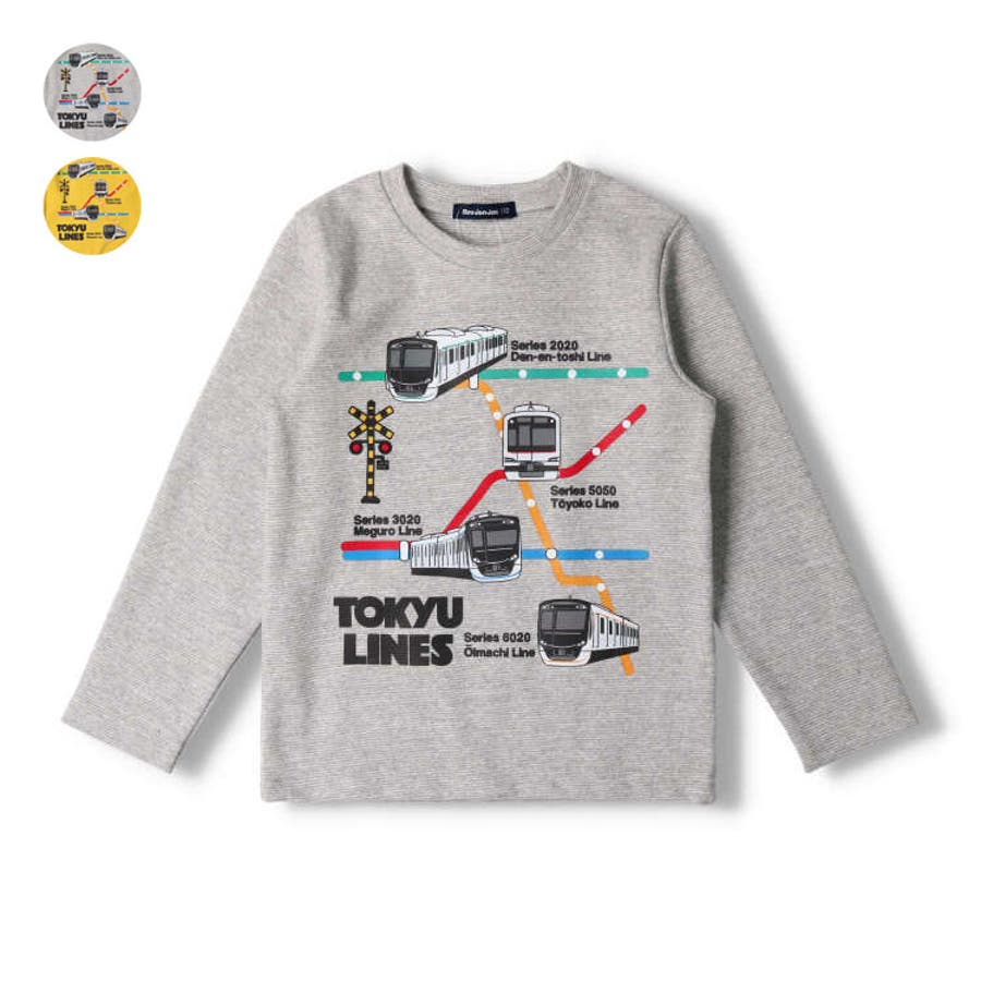 日本製東急電鉄路線図電車プリント長袖Tシャツ・ロンT[品番