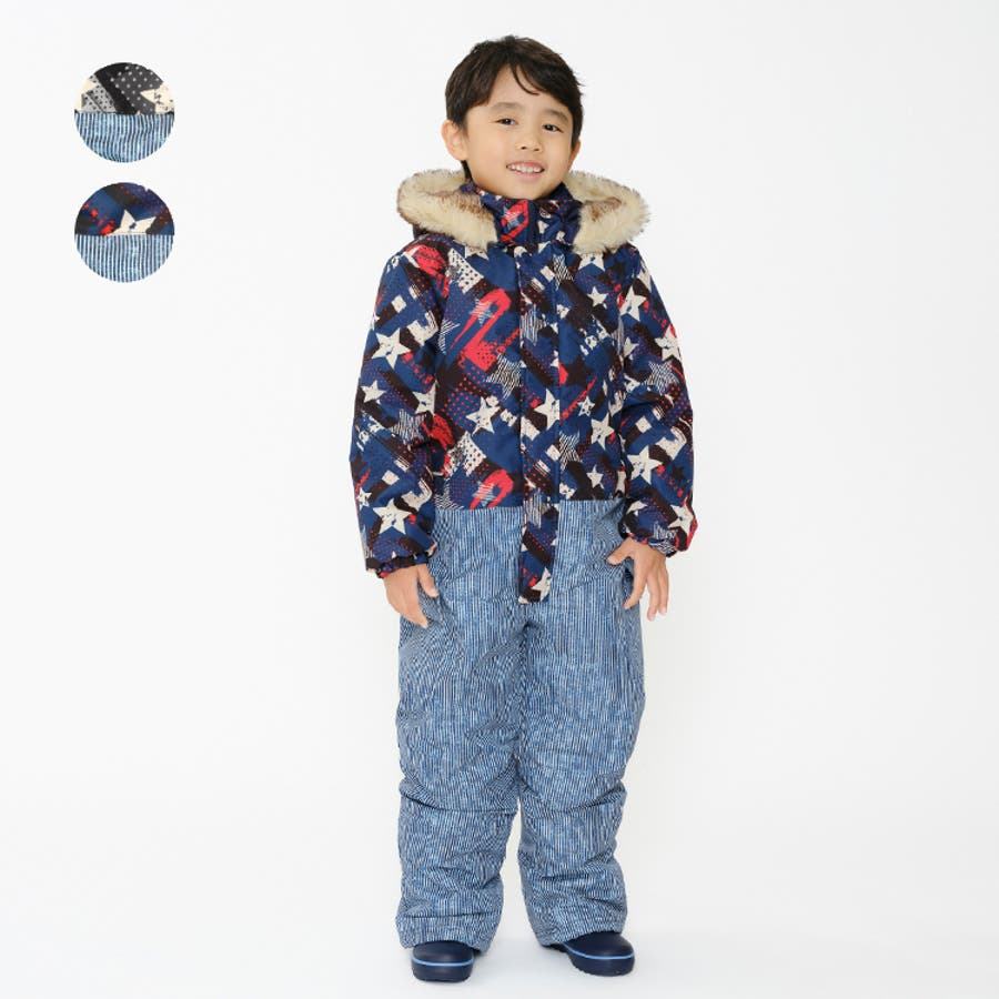 Jolly Jury 星柄スキーウェア 子ども用 星ヒッコリー柄切替スノーコンビ[品番：MTIK0011331]｜こどもの森e