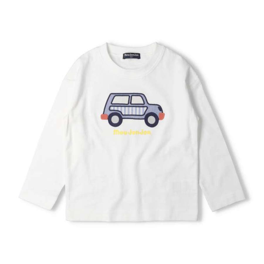 ファミリア長袖Tシャツ車アップリケ　GY 　100 ファミリア 長袖Tシャツ ロンT 赤 車 電車 アップリケ familiar