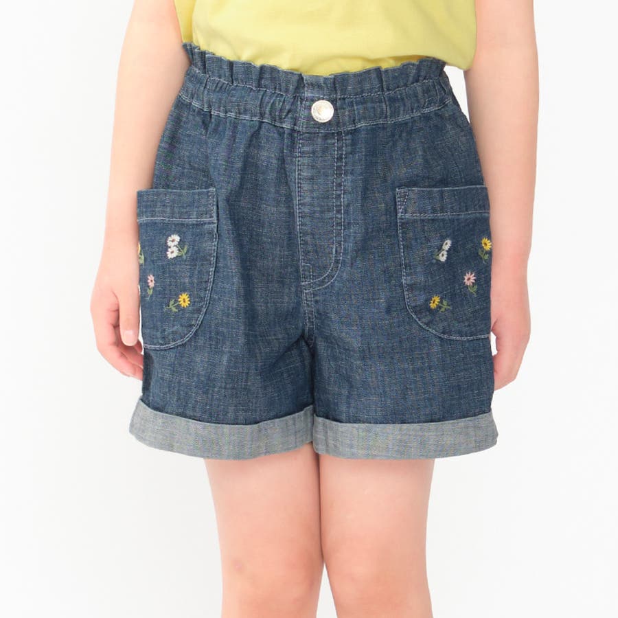 花刺繍デニムショートパンツ 90cm～140cm M43113[品番：MTIK0010960