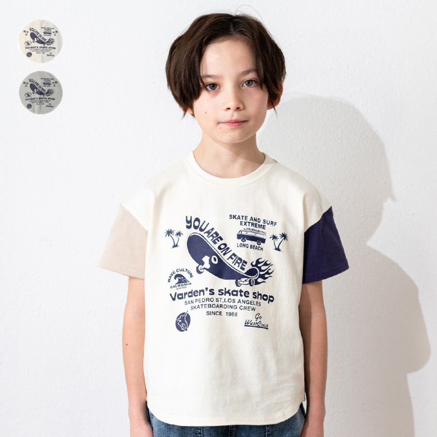 スケボープリント配色半袖Tシャツ 80cm～130cm N32800