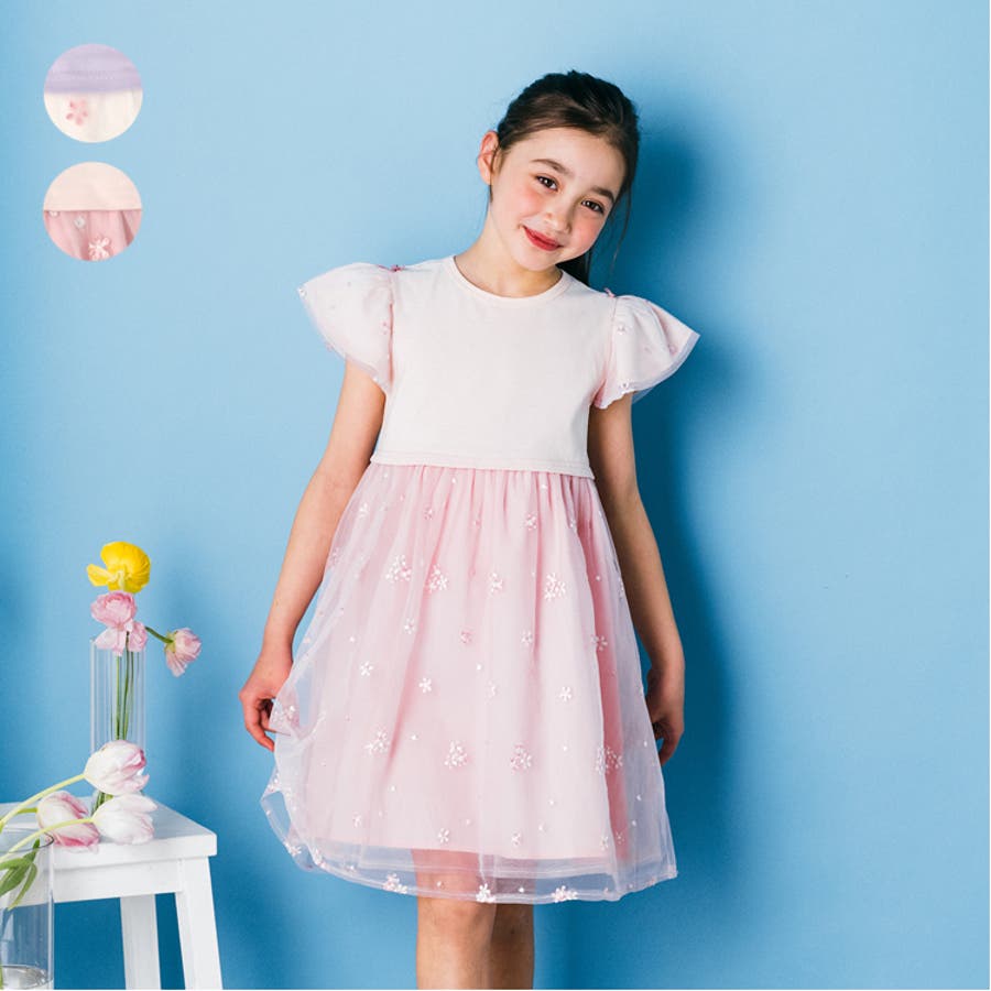 お花刺繍チュール切替ワンピース[品番：MTIK0011751]｜こどもの