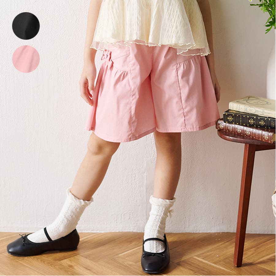 リボン付き3分丈無地キュロットパンツ[品番:MTIK0011674 リボン付き3分丈無地キュロットパンツ[品番:MTIK0011674