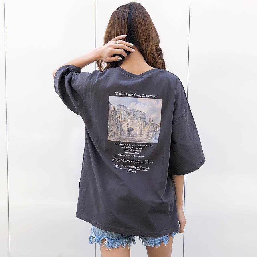 絵画風バックフォトプリントビッグTシャツ[品番：MJNW0000785