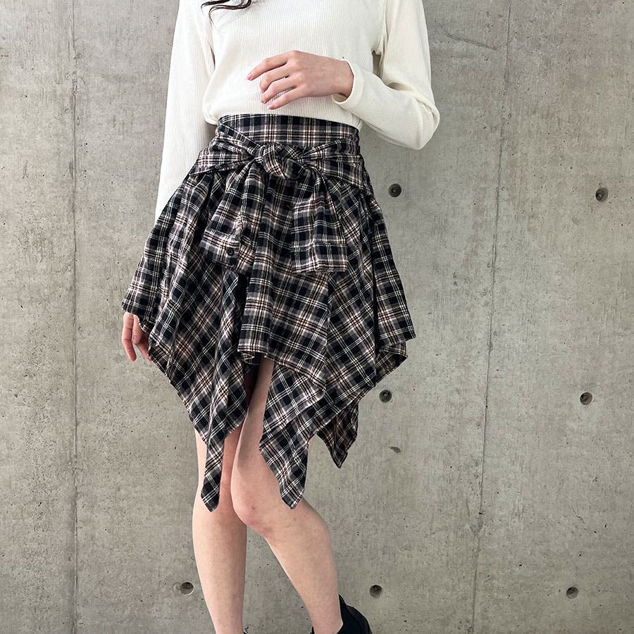 チェック柄シャツ風ミニスカート[品番：MJNW0003130]｜me Jane