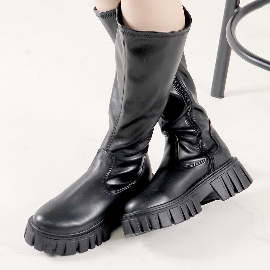 5.5cmヒール 厚底デザインソールストレッチロングブーツ? 9141[品番：SFWS0002873]｜LibertyDoll（リバティードール ）のレディースファッション通販｜SHOPLIST（ショップリスト）
