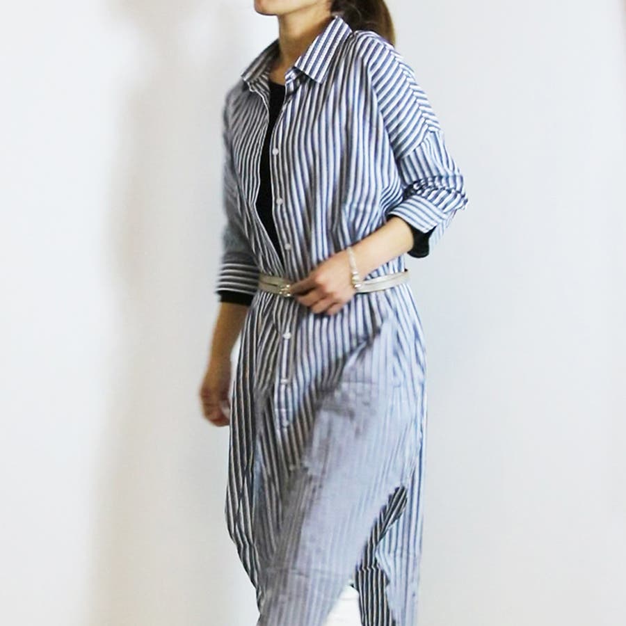 完売品 UNMINOU アンミヌ ロング シャツ ワンピース ストライプ
