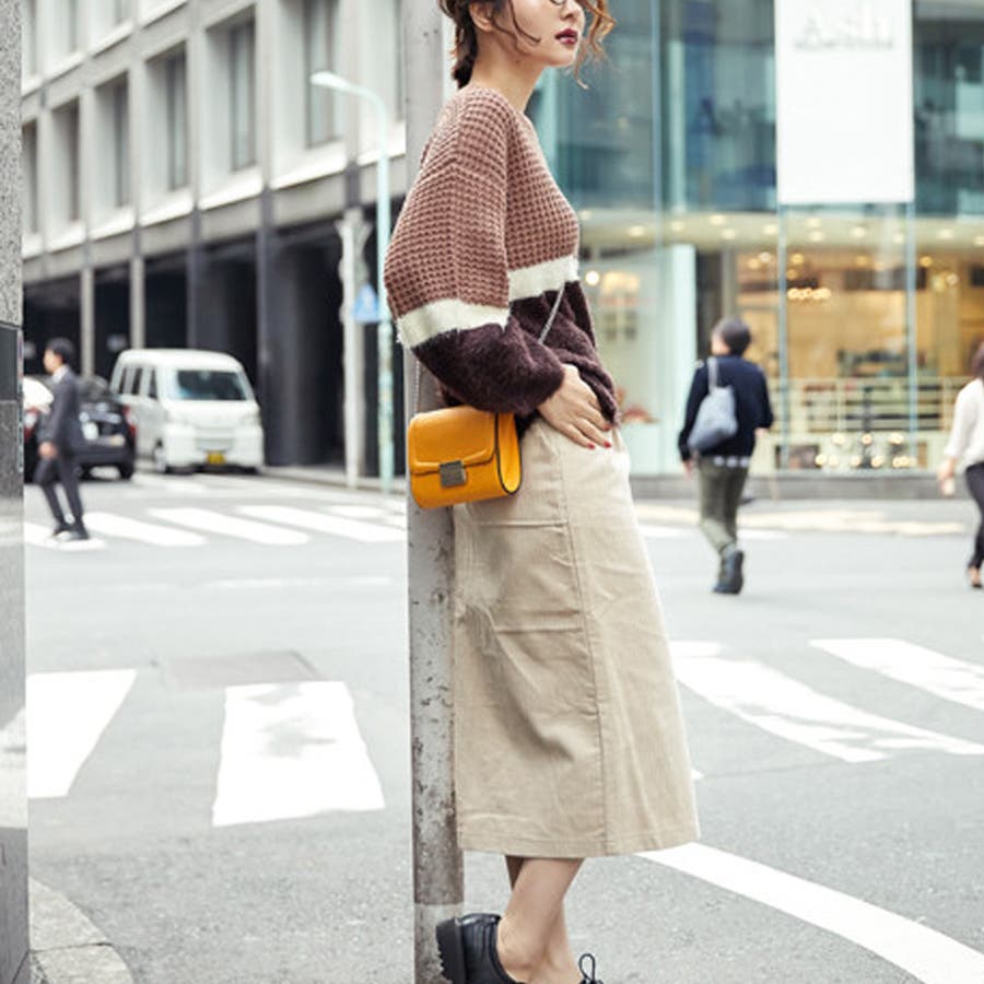 コーデュロイ スカート タイト パッチポケット付きスカート ロング