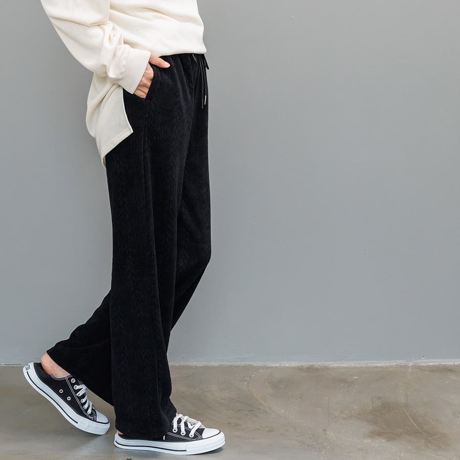 モールケーブルニットパンツ ワイドパンツ フルレングス[品番 モールケーブルニットパンツ ワイドパンツ フルレングス[品番