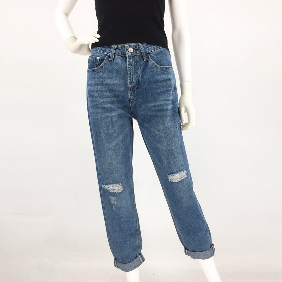 ロールアップ デニムパンツ レディース ダメージ ボーイフレンド ロールアップ デニムパンツ レディース ダメージ ボーイフレンド
