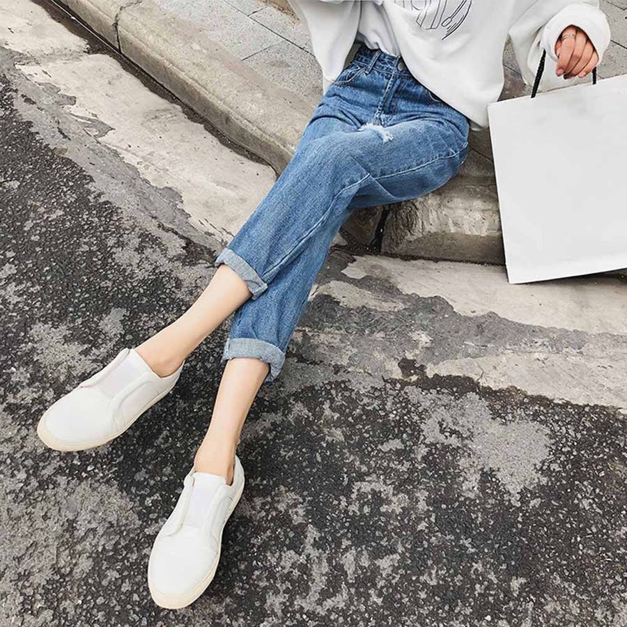 ロールアップ デニムパンツ レディース ダメージ ボーイフレンド ロールアップ デニムパンツ レディース ダメージ ボーイフレンド