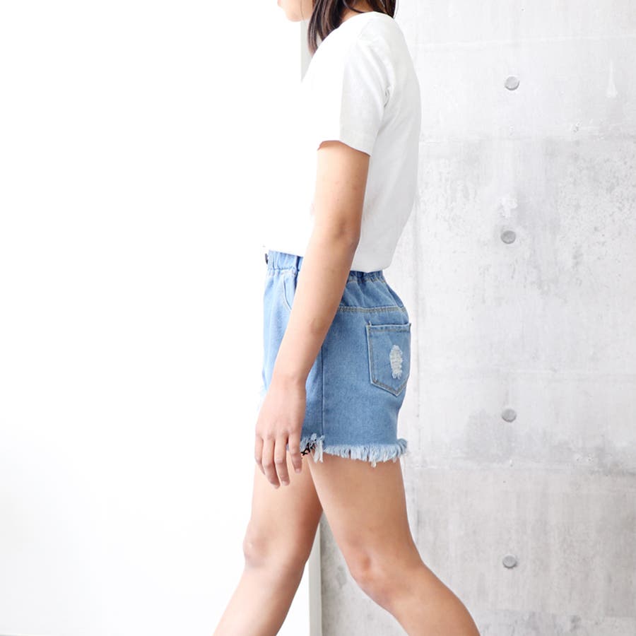 キッズ ダメージ デニムショートパンツ[品番:II000006486 キッズ ダメージ デニムショートパンツ[品番:II000006486