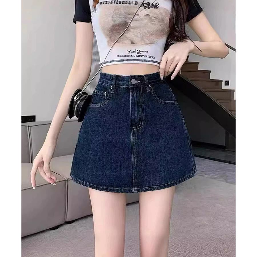 デニムスカパンハイウエストショートパンツ[品番：II000012489