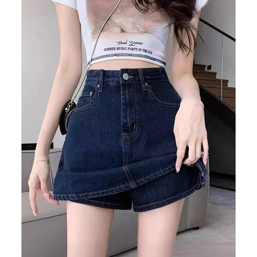 デニムスカパンハイウエストショートパンツ[品番：II000012489