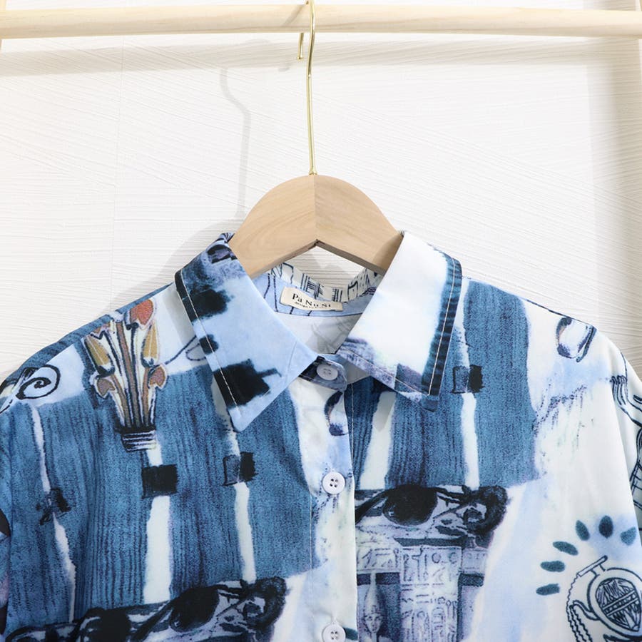 柄シャツ半袖レディース スキッパーシャツ[品番：II000006957