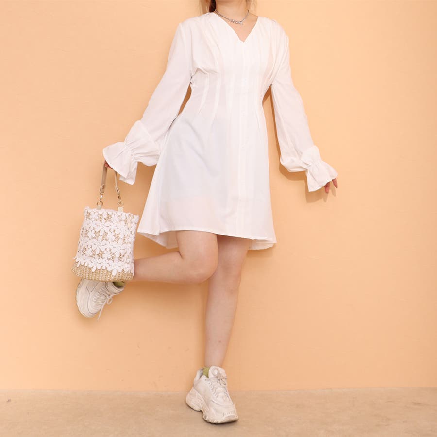 シャツワンピース白長袖ミニワンピース[品番：II000007071