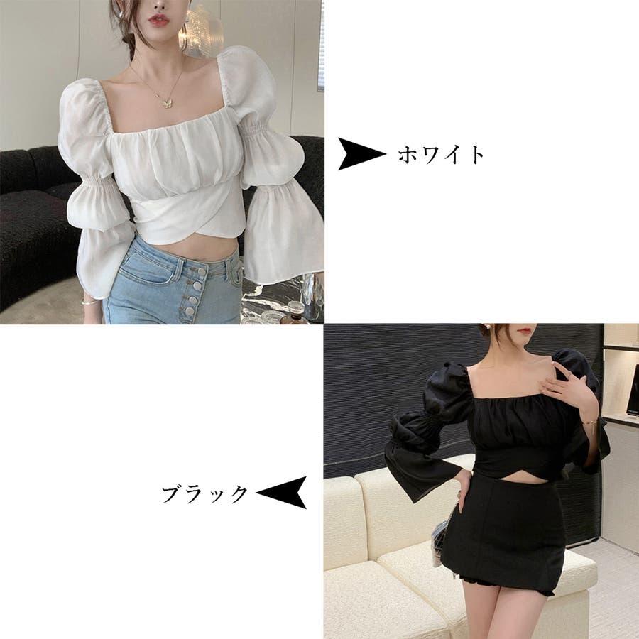 バックリボン ブラウス スクエアネック[品番：II000008263