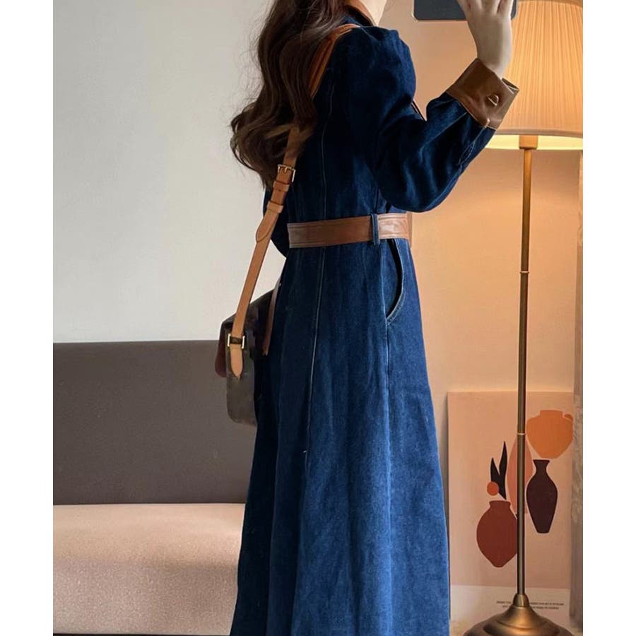 デニム シャツワンピース レトロ風 韓国[品番：II000009479]｜Aimoon