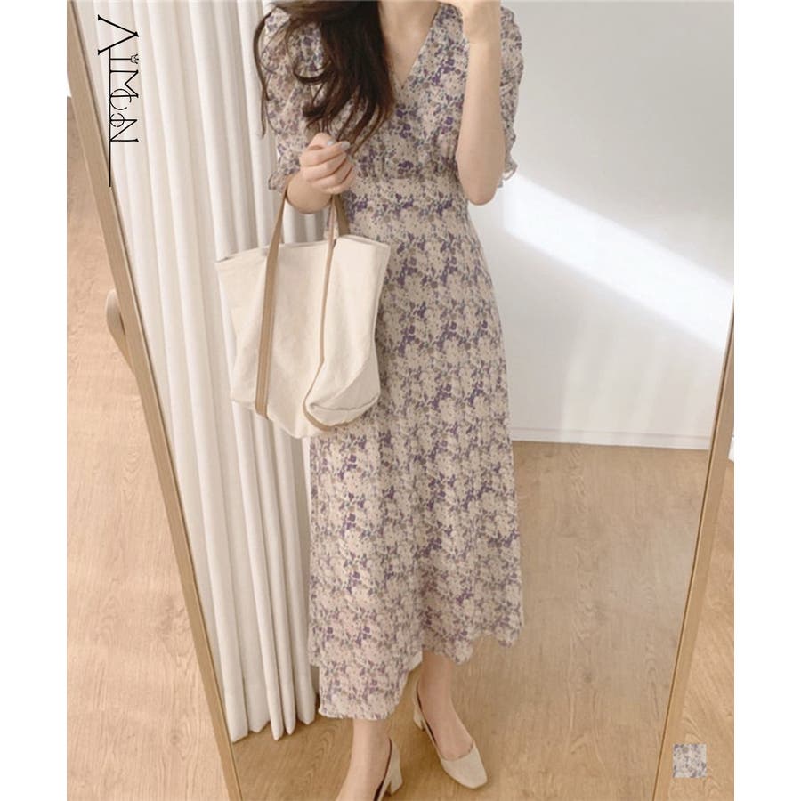 花柄ワンピース 半袖 レディース Vネック[品番:II000006788 花柄ワンピース 半袖 レディース Vネック[品番:II000006788