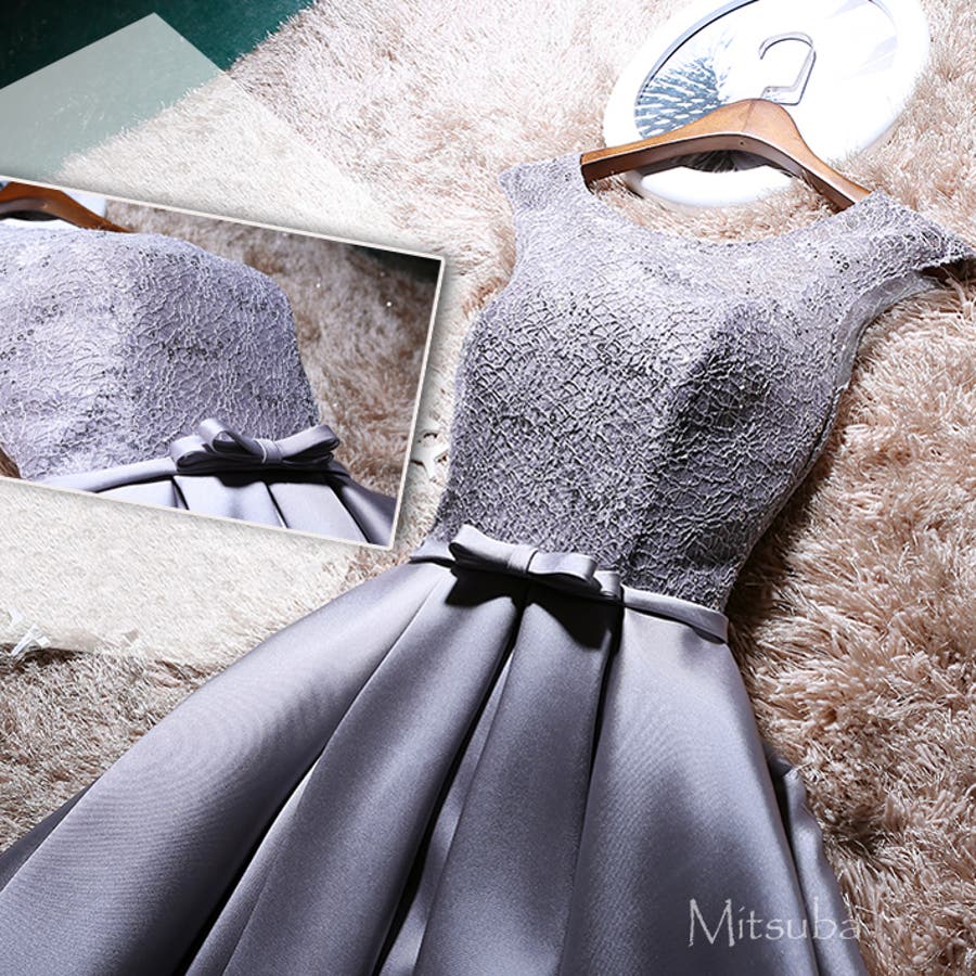 シルバーサテンりぼん付ドレス ドレス パーティドレス[品番