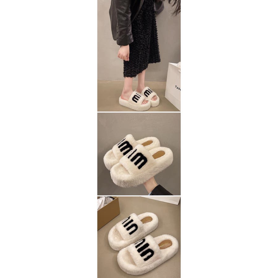 ファーサンダル 冬用 もこもこ