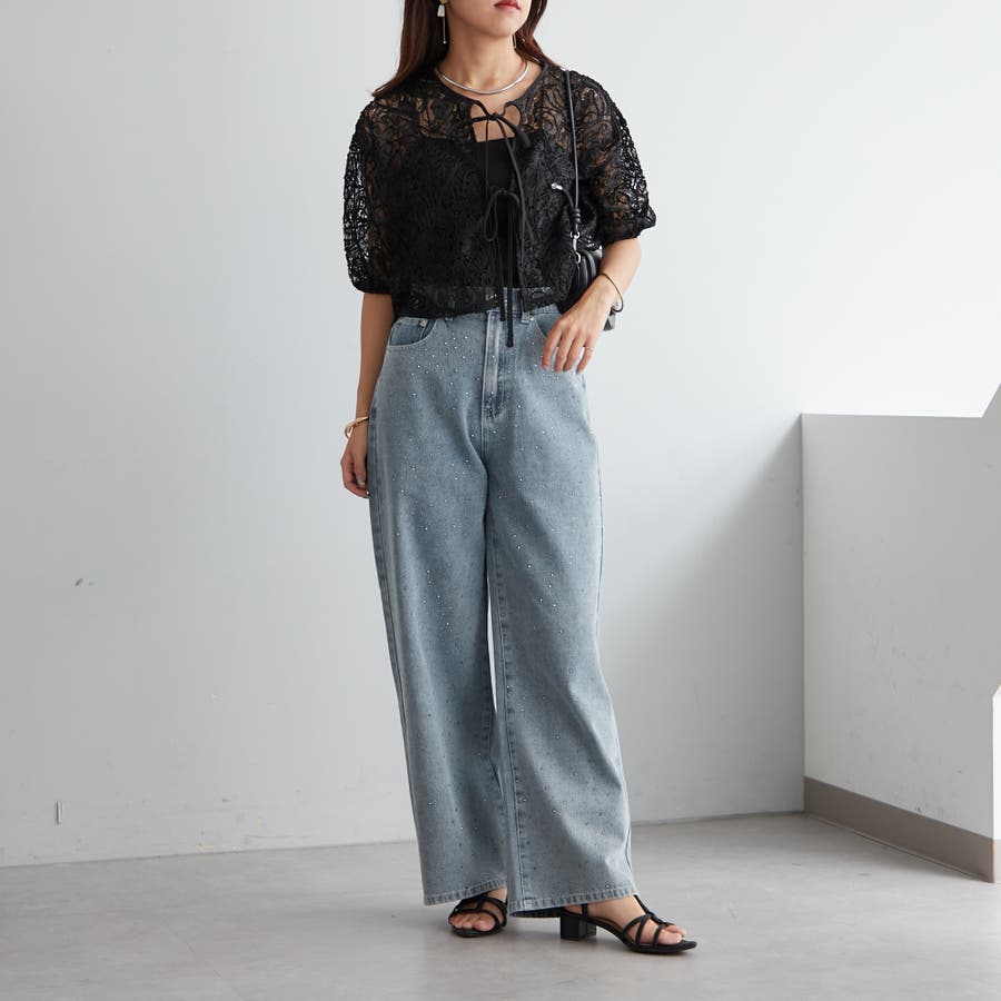 ストーン付デニムワイドパンツ[品番：NCLW0013830]｜NICE CLAUP / OLIVE des OLIVE OUTLET（ナイスクラップ  オリーブデオリーブ アウトレット）のレディースファッション通販｜SHOPLIST（ショップリスト）